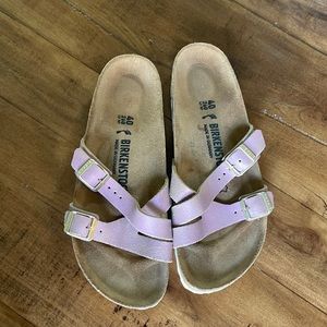 Birkenstock Yao Leather slide sandals washed metallic pink 40 narrow 9/9.5